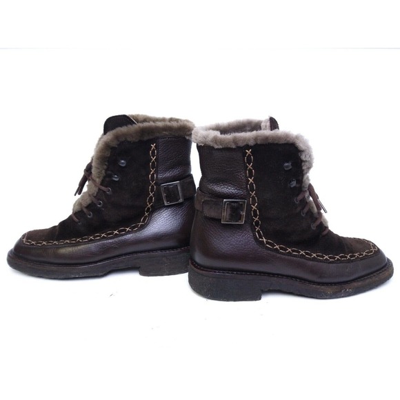 Bally Boots Womens Size 6 Makila Brown Leather Fur Lined Lace Up Winter Shoes - Picture 5 of 10